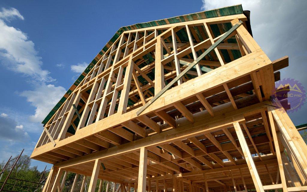 House with wooden frames during construction